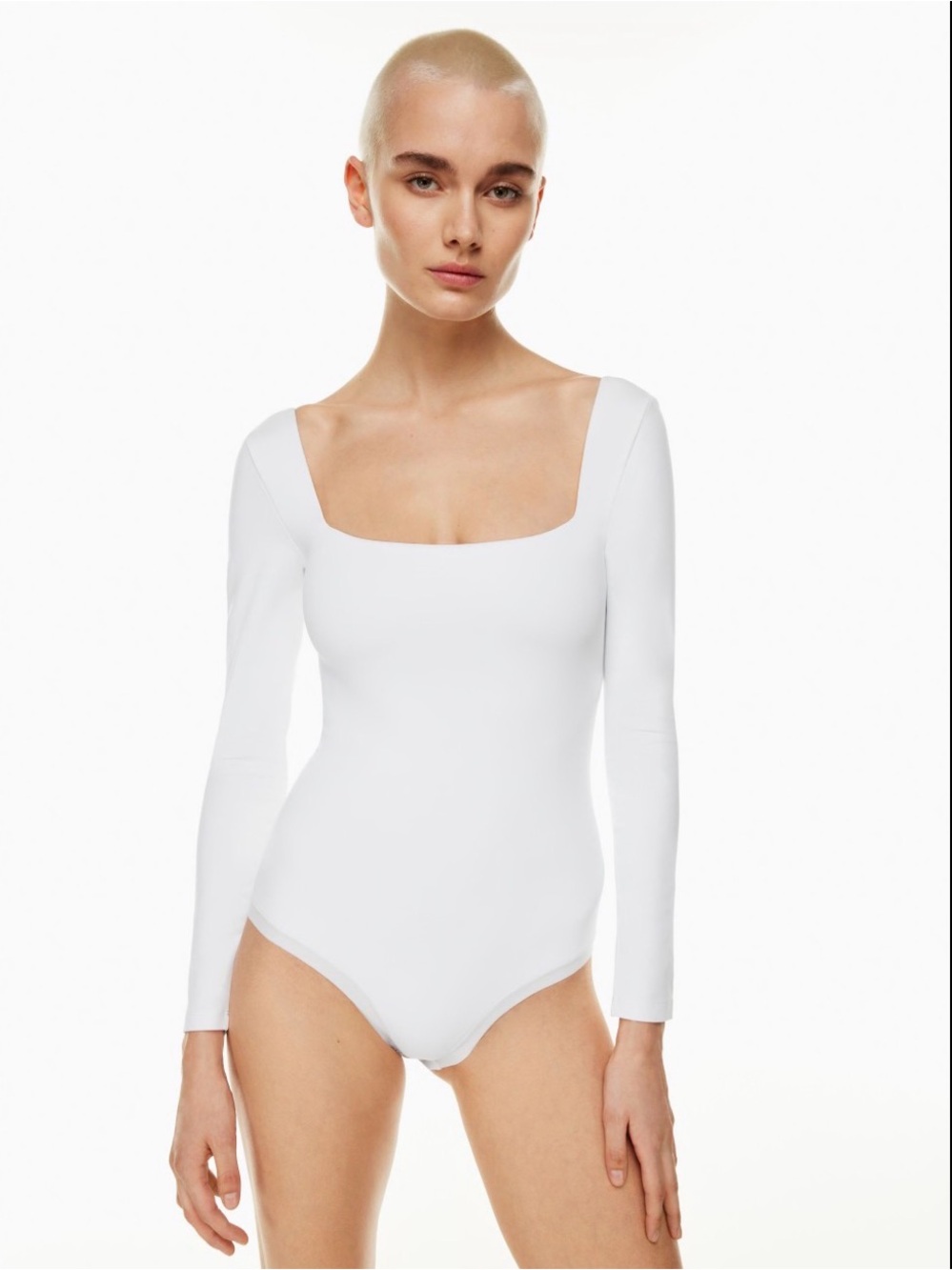 Babaton White Long-Sleeve Square Neck Bodysuit